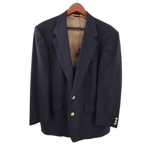 Turnbury Mens Blazer 100% Pure Wool‎ Navy Blue Gold Buttons Sport Coat Size 46L